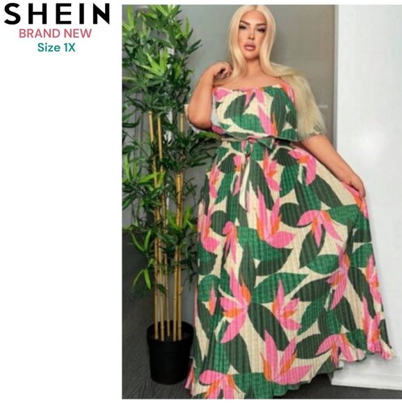 Shien Tropical Off Shoulder Dress BNWOT - Picture 1 of 9